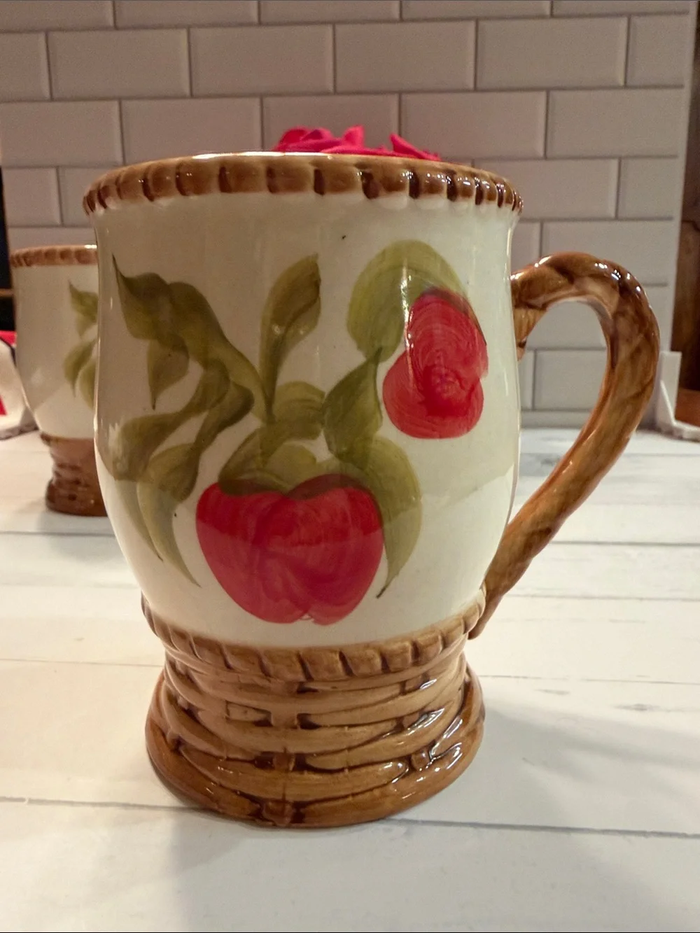 Hand-Painted Ceramic Apple Mugs - Set of 3
